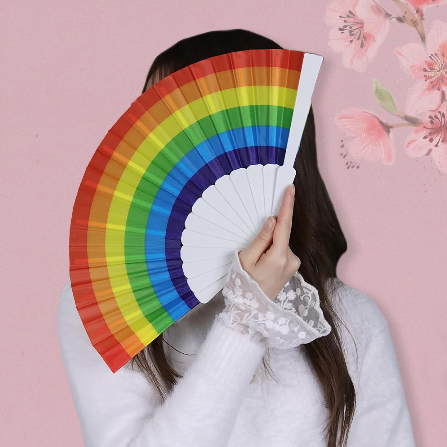 Rainbow Folding Hand Held Fan
