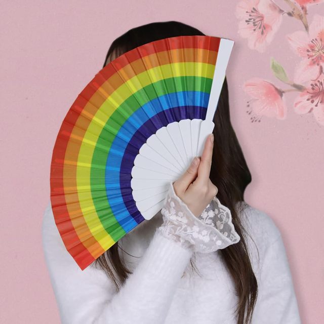 Rainbow Folding Hand Held Fan