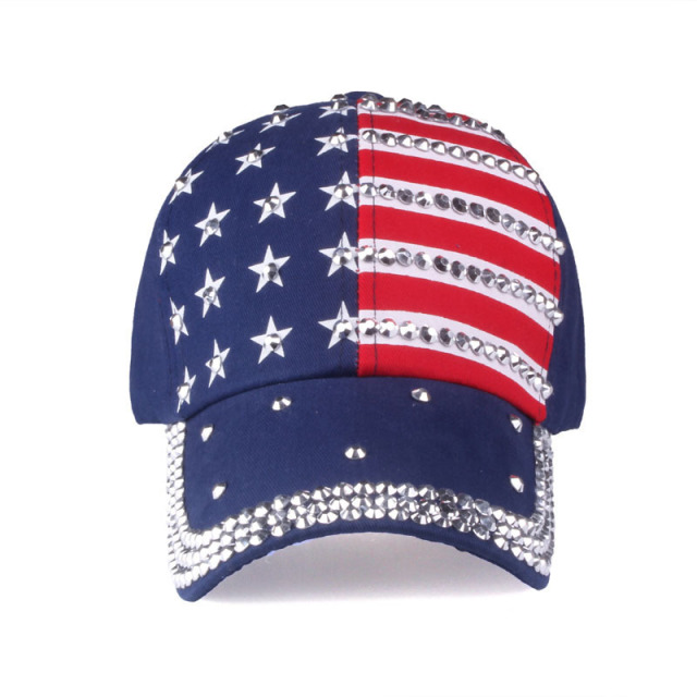 Sparkle Rhinestone USA Flag Hip Hop Hat