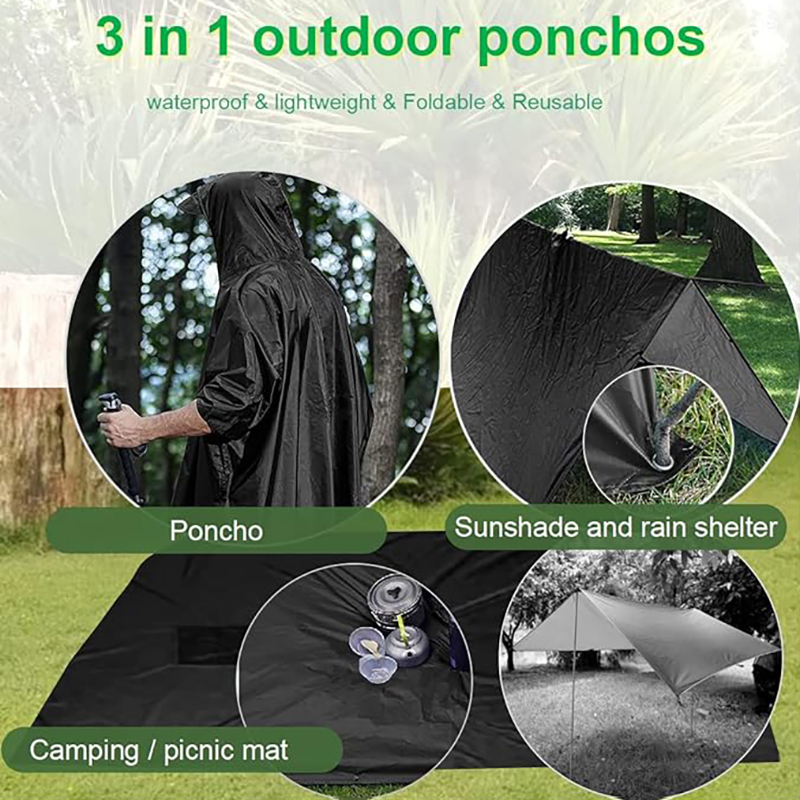 3-in-1 Outdoor Hooded Rain Poncho