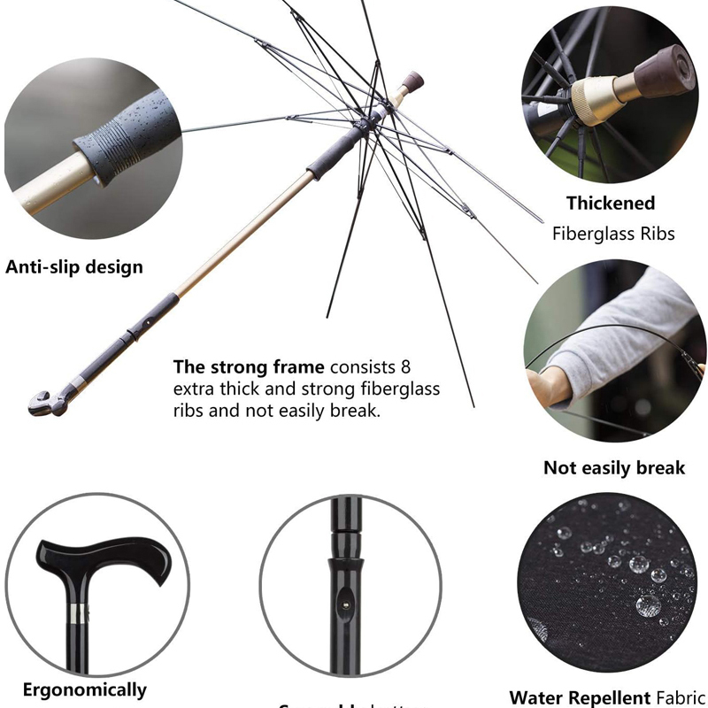 Windproof Walking Sticks Crutch Umbrella