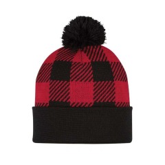 Checkered Color Matching Wool Ball Knitted Hat
