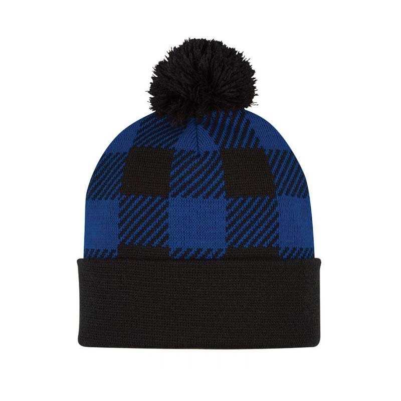 Checkered Color Matching Wool Ball Knitted Hat