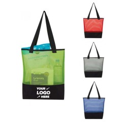 Sheer Mesh and Polyester Pinstripe Tote Bags