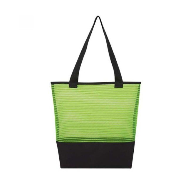 Sheer Mesh and Polyester Pinstripe Tote Bags