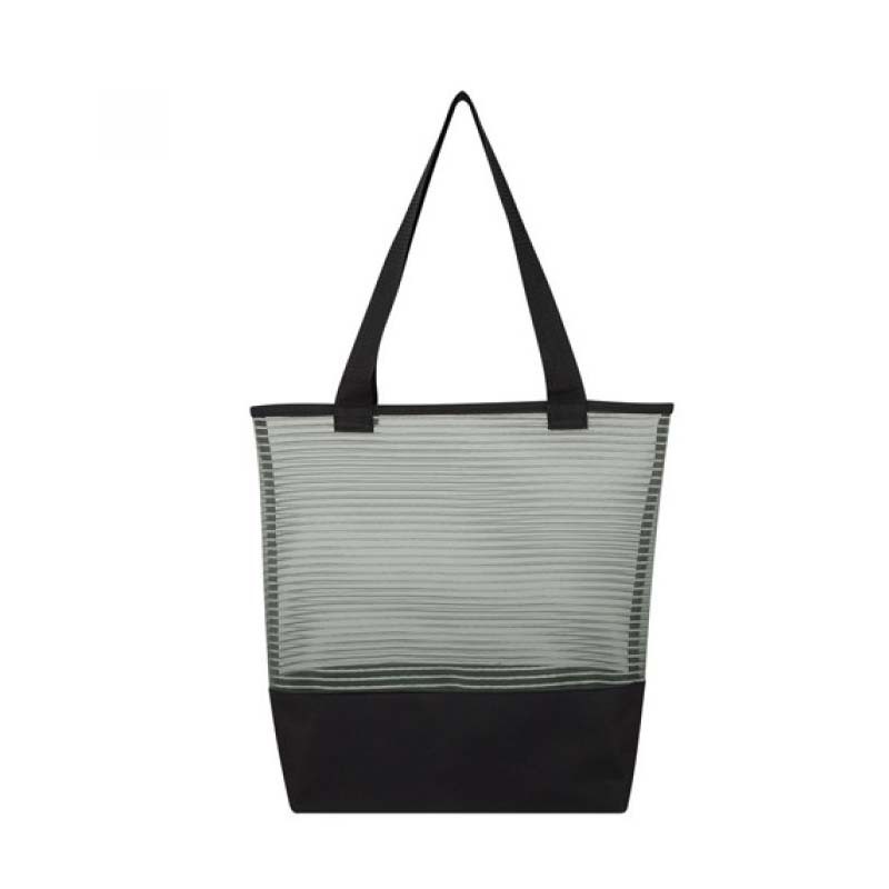 Sheer Mesh and Polyester Pinstripe Tote Bags