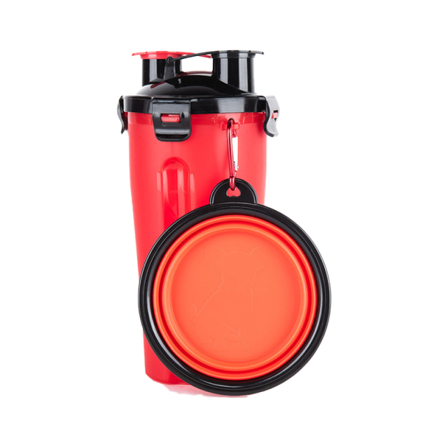 2-in-1 Pet Food Water Bottle With Collapsible Bowls