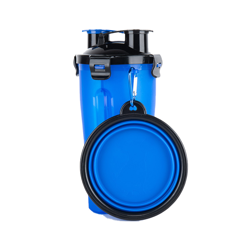 2-in-1 Pet Food Water Bottle With Collapsible Bowls