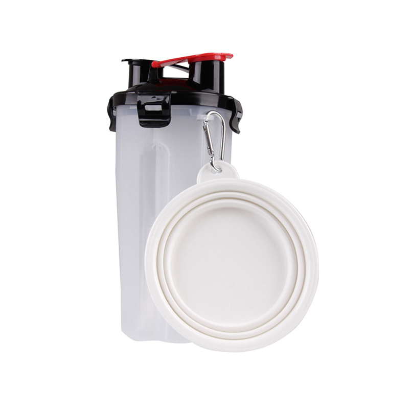 2-in-1 Pet Food Water Bottle With Collapsible Bowls