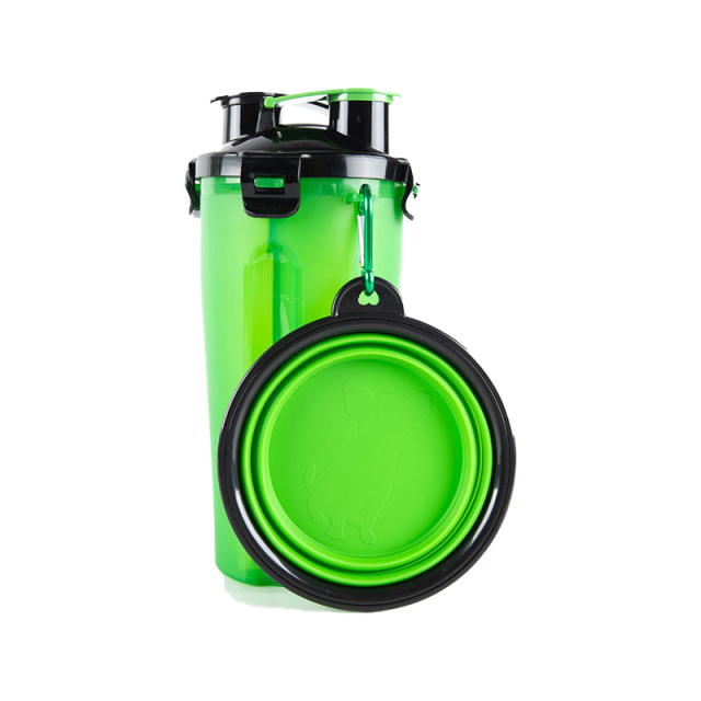 2-in-1 Pet Food Water Bottle With Collapsible Bowls