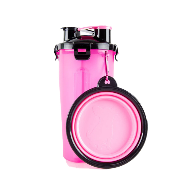 2-in-1 Pet Food Water Bottle With Collapsible Bowls