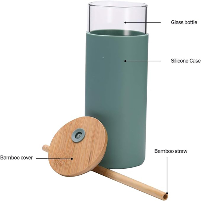 20oz Glass Water Tumbler With Bamboo Lid & Straw