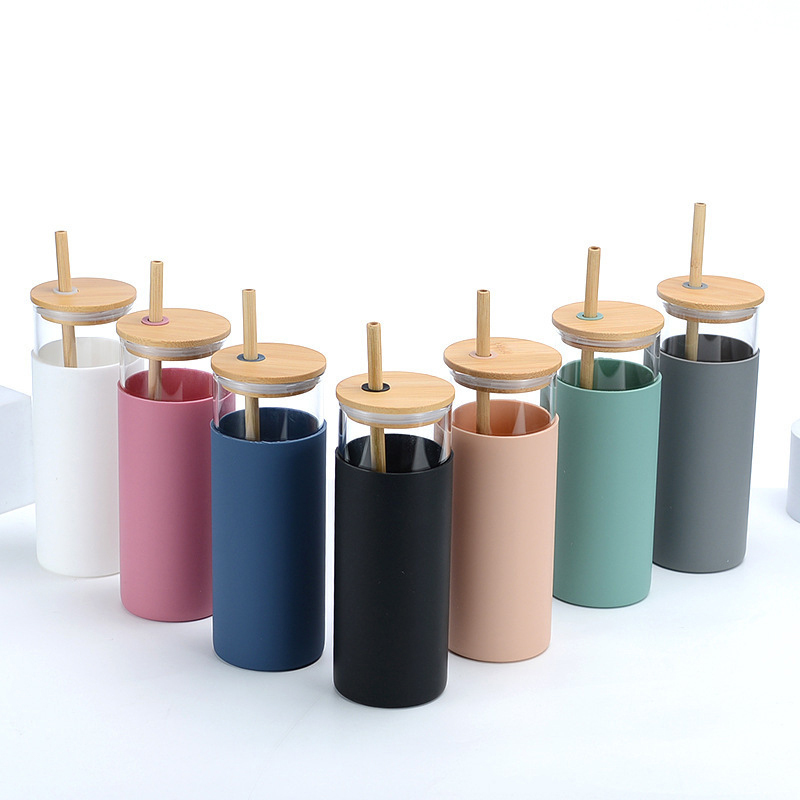 20oz Glass Water Tumbler With Bamboo Lid & Straw