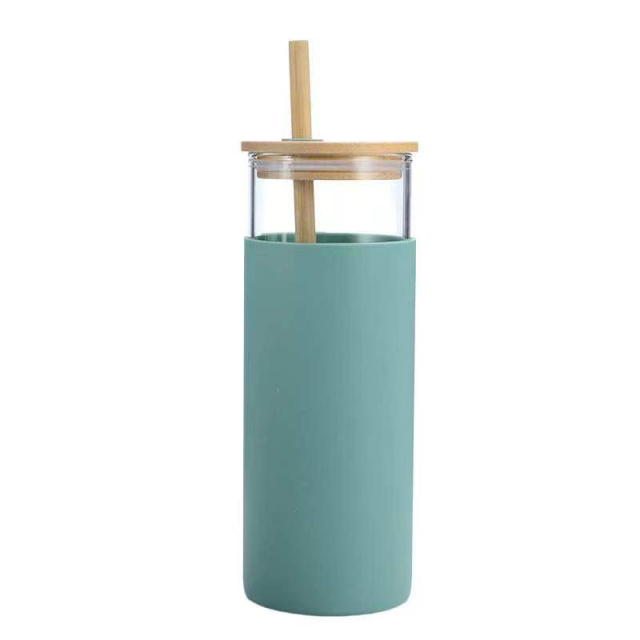 20oz Glass Water Tumbler With Bamboo Lid & Straw