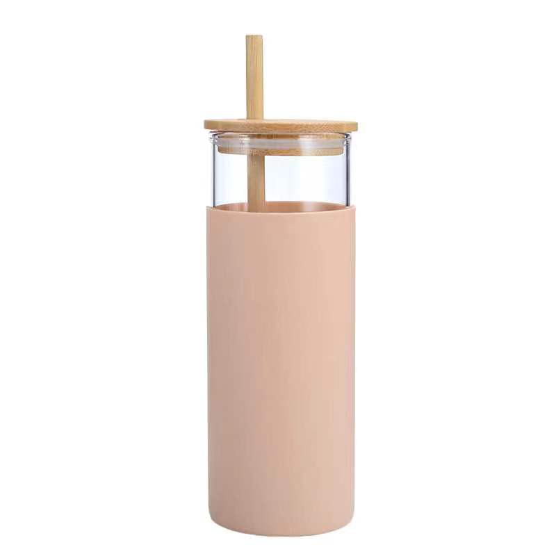 20oz Glass Water Tumbler With Bamboo Lid & Straw