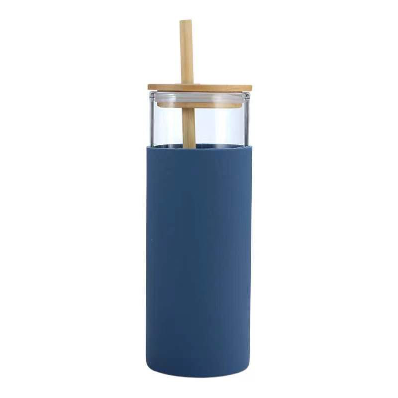 20oz Glass Water Tumbler With Bamboo Lid & Straw