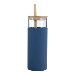 20oz Glass Water Tumbler With Bamboo Lid & Straw