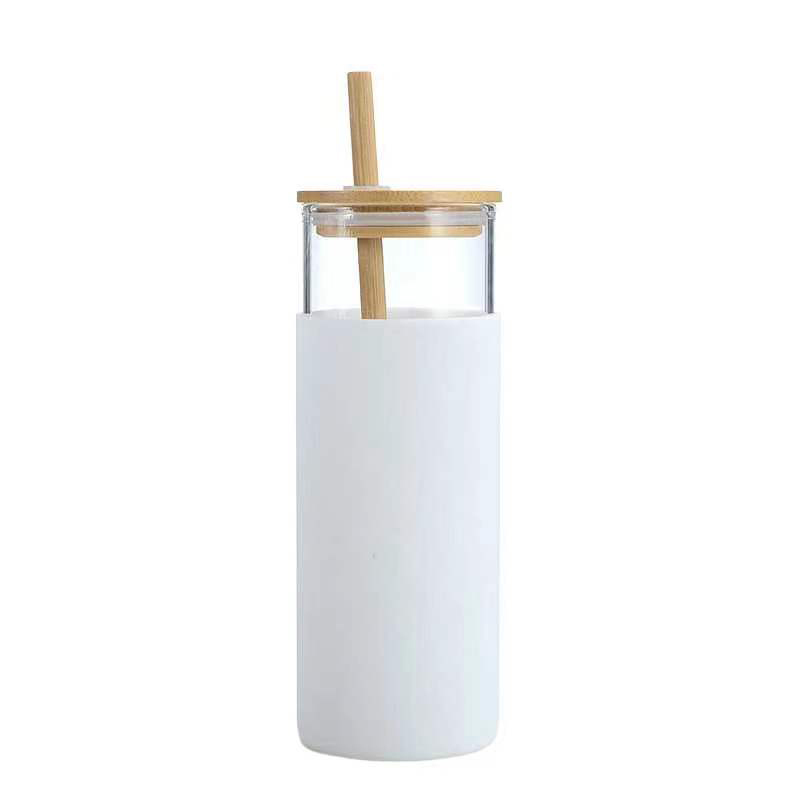 20oz Glass Water Tumbler With Bamboo Lid & Straw