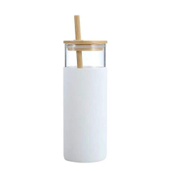 20oz Glass Water Tumbler With Bamboo Lid & Straw