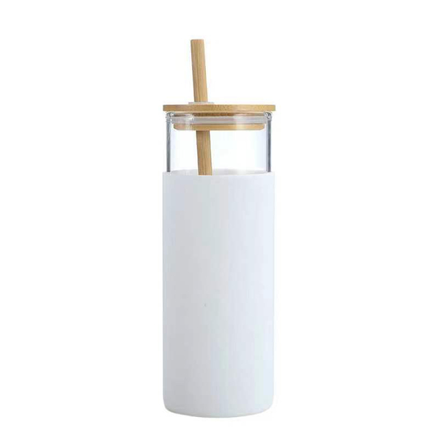 20oz Glass Water Tumbler With Bamboo Lid & Straw