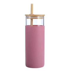 20oz Glass Water Tumbler With Bamboo Lid & Straw