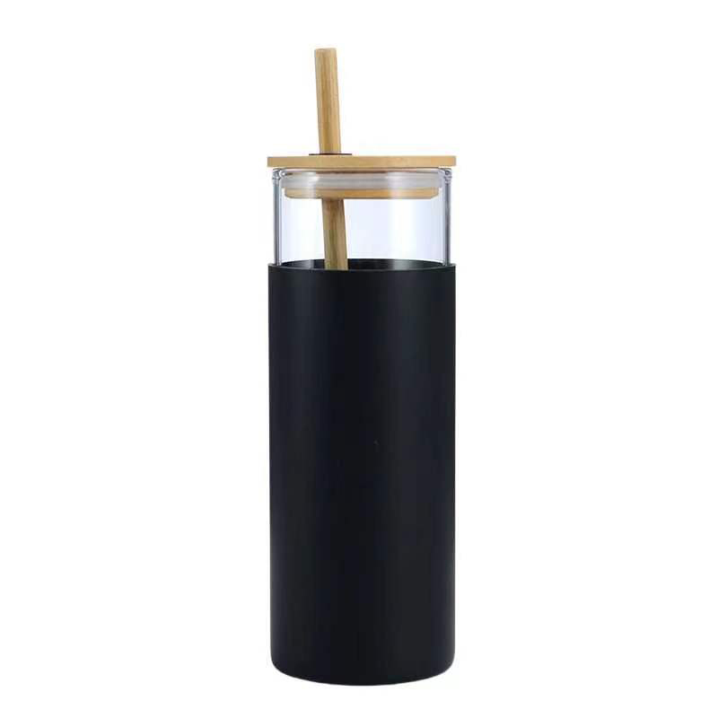 20oz Glass Water Tumbler With Bamboo Lid & Straw