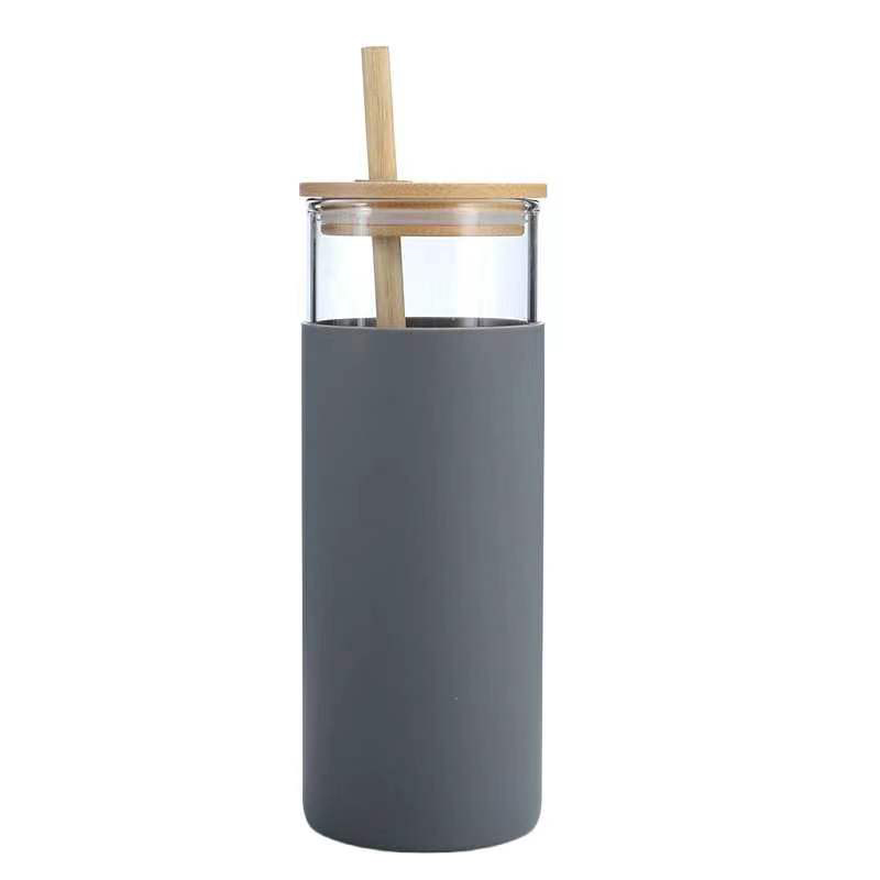 20oz Glass Water Tumbler With Bamboo Lid & Straw