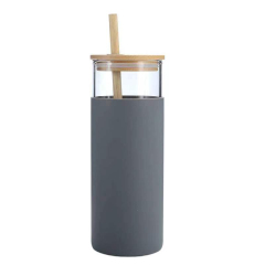 20oz Glass Water Tumbler With Bamboo Lid & Straw