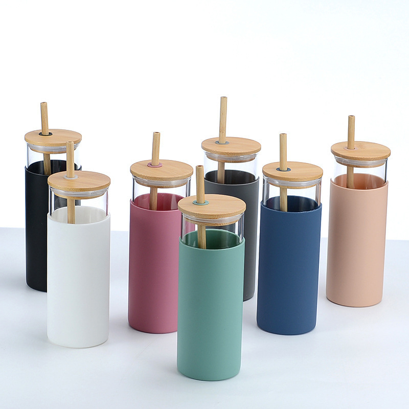 20oz Glass Water Tumbler With Bamboo Lid & Straw