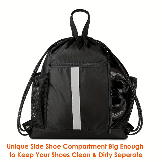 Drawstring Backpack Sports Bag With Shoe Compartment