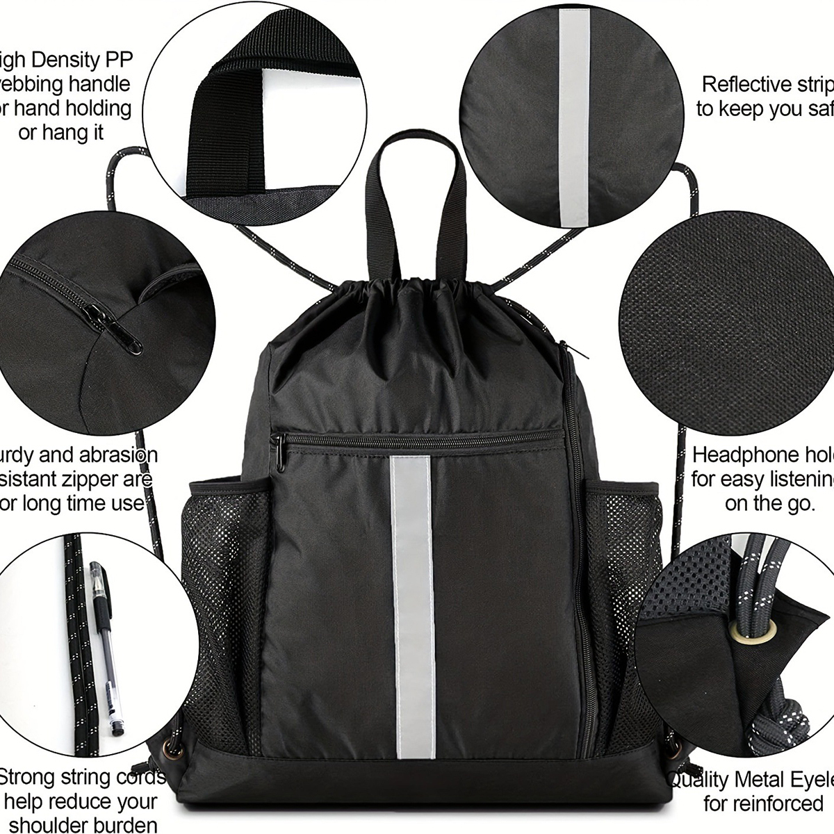 Drawstring Backpack Sports Bag With Shoe Compartment