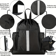 Drawstring Backpack Sports Bag With Shoe Compartment