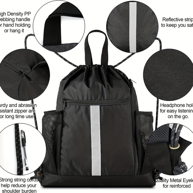 Drawstring Backpack Sports Bag With Shoe Compartment