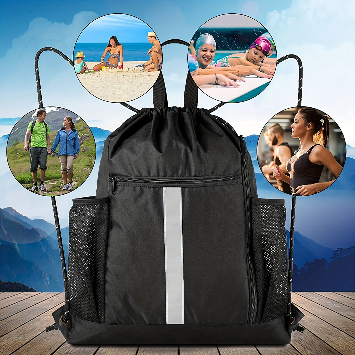 Drawstring Backpack Sports Bag With Shoe Compartment