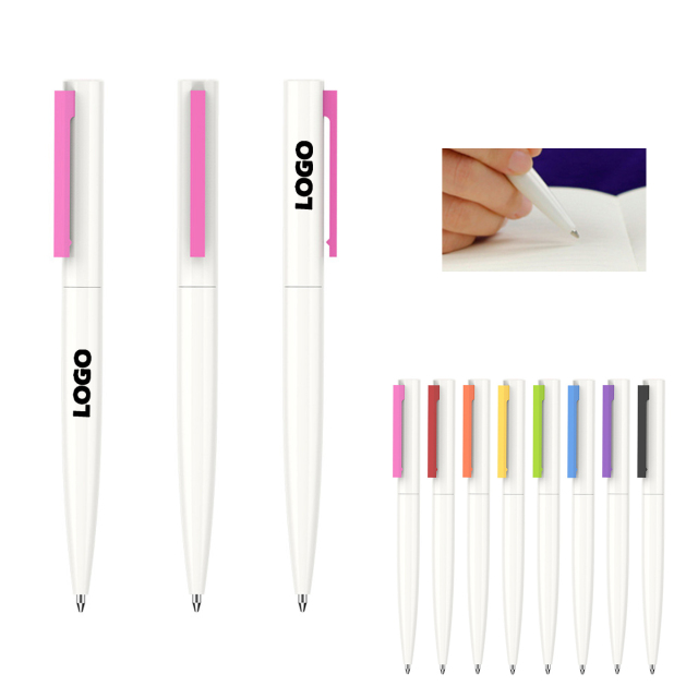 Simple White Ballpoint Pens With Color Clips