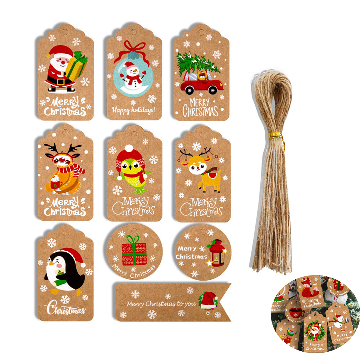 50 Pack Kraft Christmas Tag With Strings