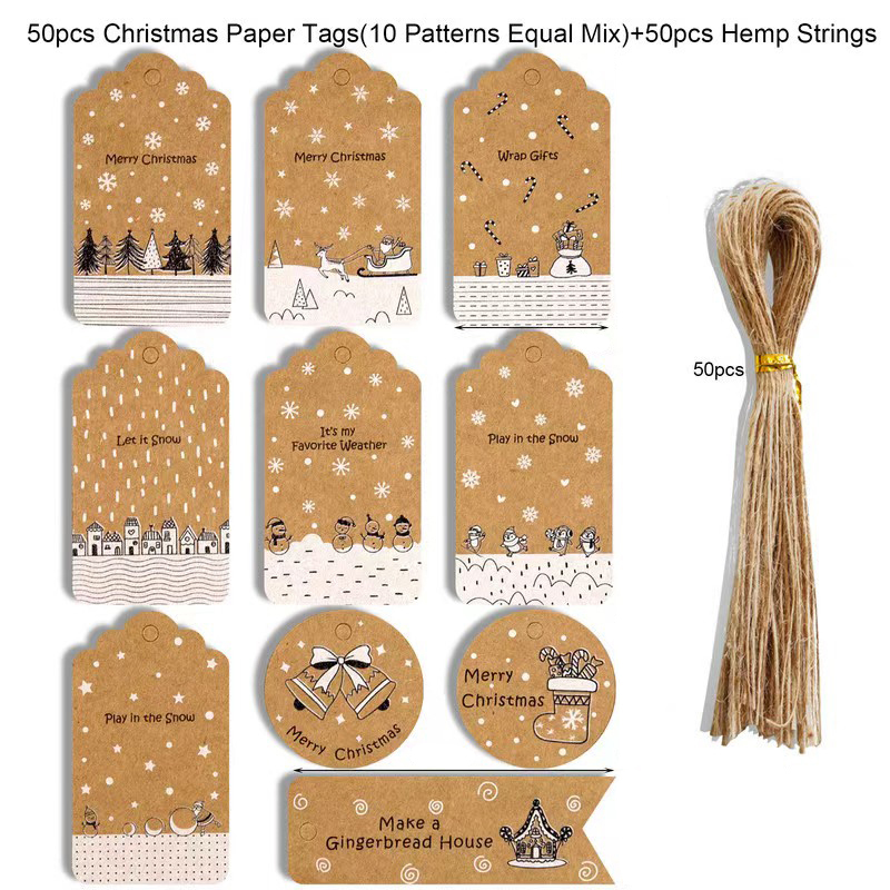 50 Pack Kraft Christmas Tag With Strings