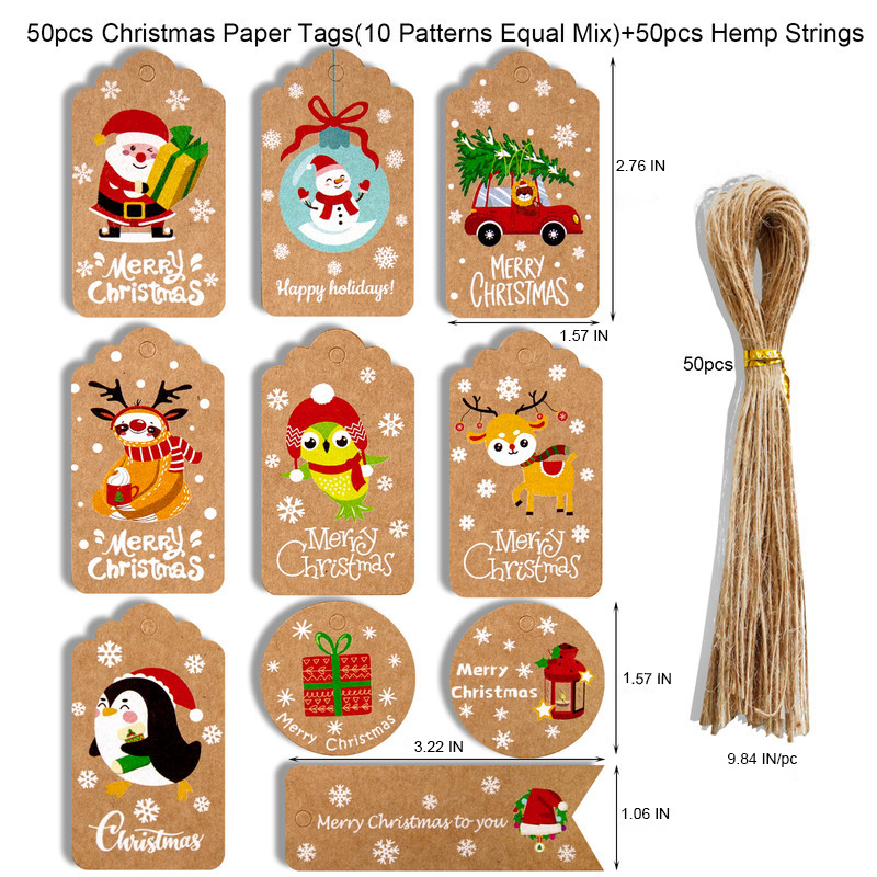 50 Pack Kraft Christmas Tag With Strings