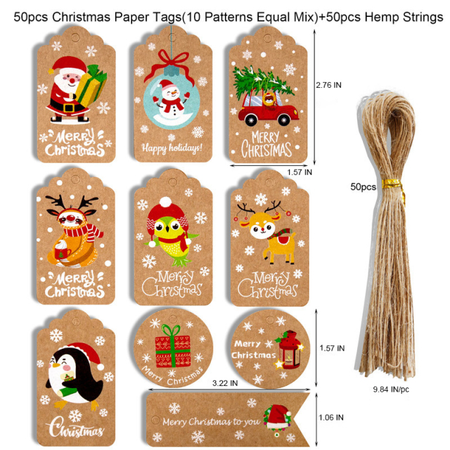 50 Pack Kraft Christmas Tag With Strings