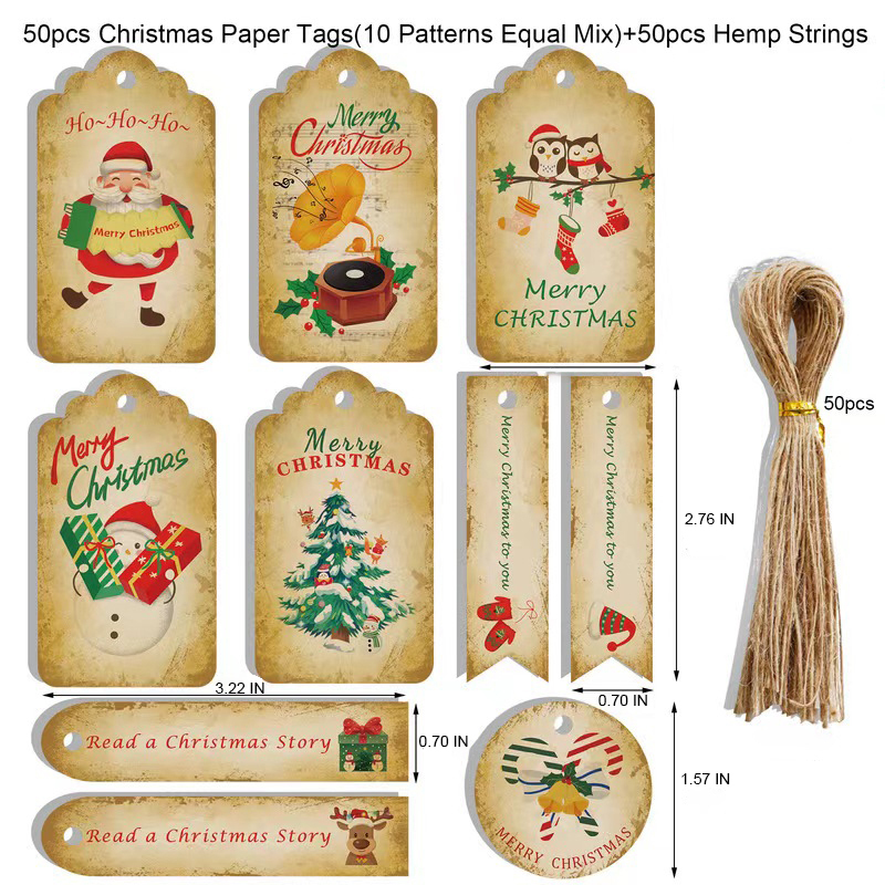 50 Pack Kraft Christmas Tag With Strings
