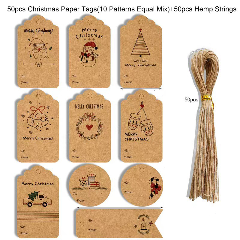 50 Pack Kraft Christmas Tag With Strings