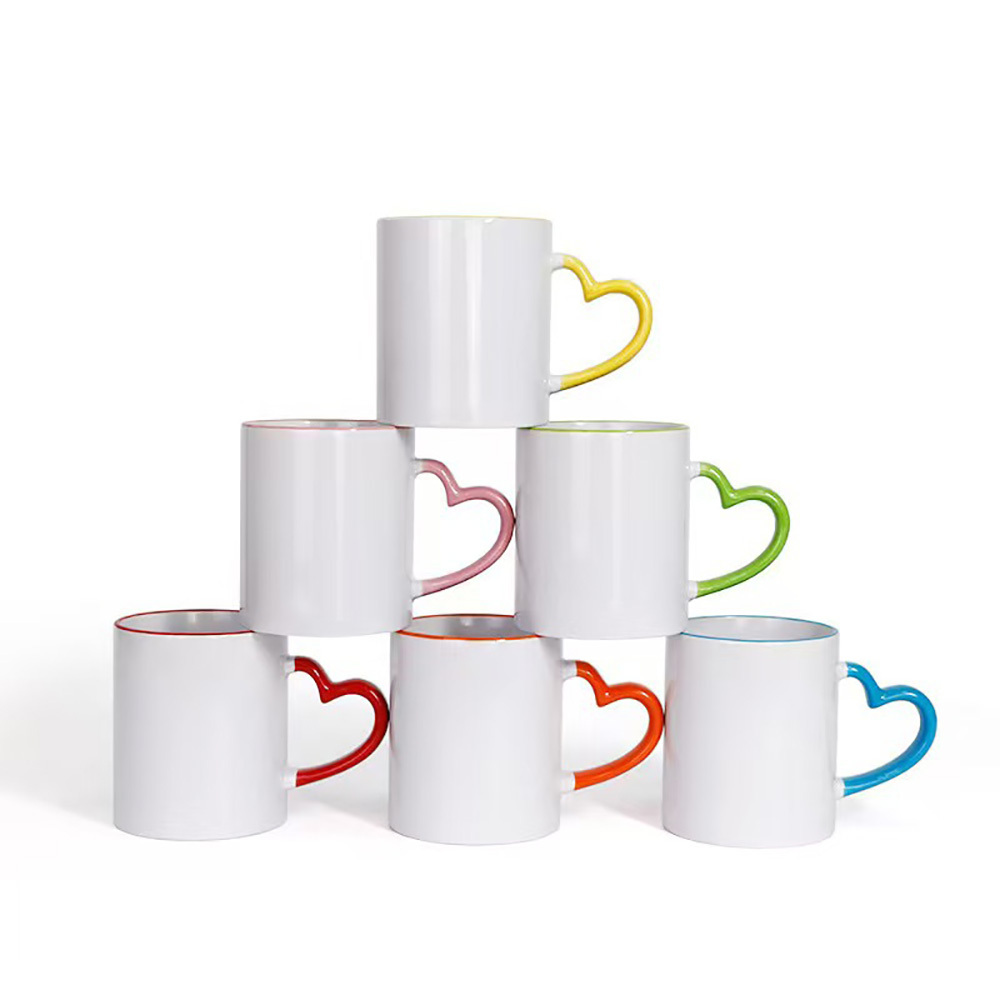 11oz Colored Mugs With Heart Handle