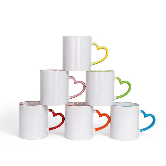 11oz Colored Mugs With Heart Handle