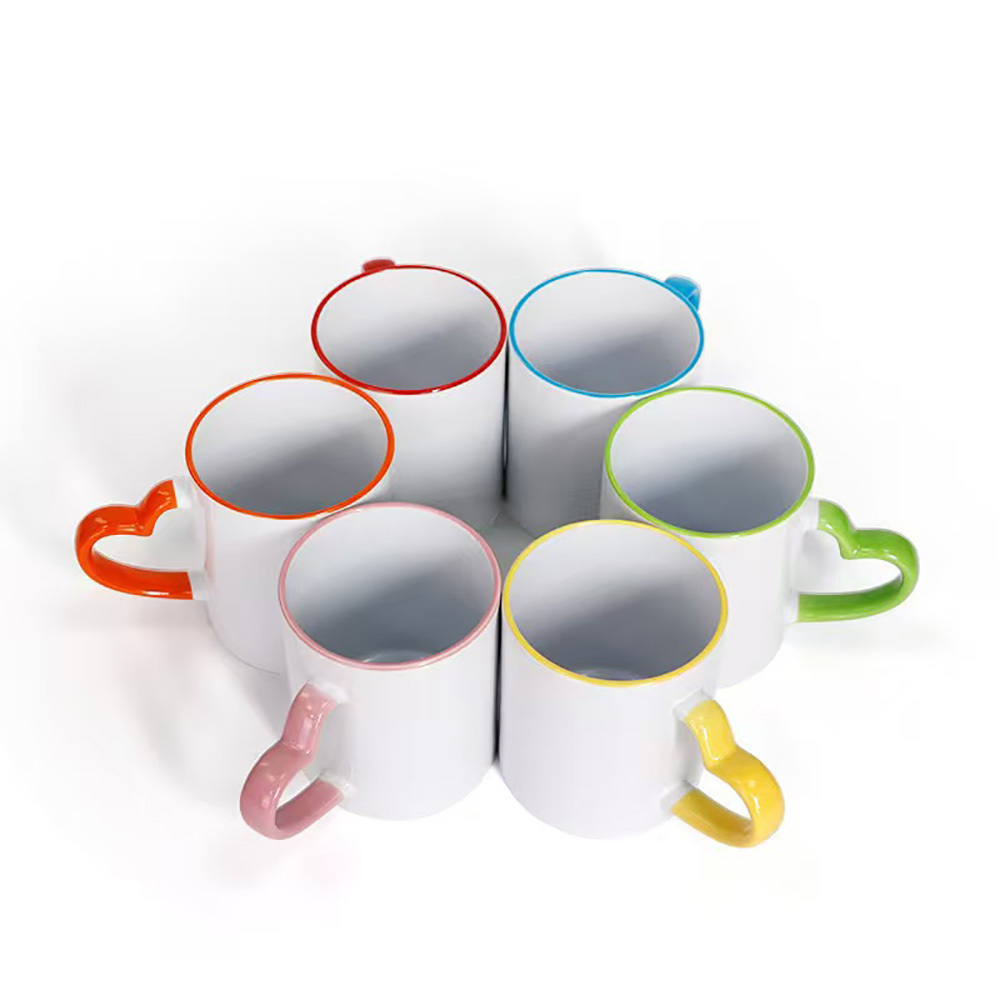 11oz Colored Mugs With Heart Handle