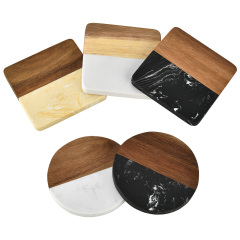 Marble-Wood Spliced Coaster for Tabletop Protection