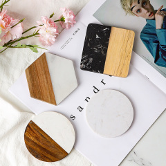 Marble-Wood Spliced Coaster for Tabletop Protection