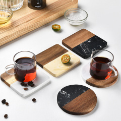 Marble-Wood Spliced Coaster for Tabletop Protection