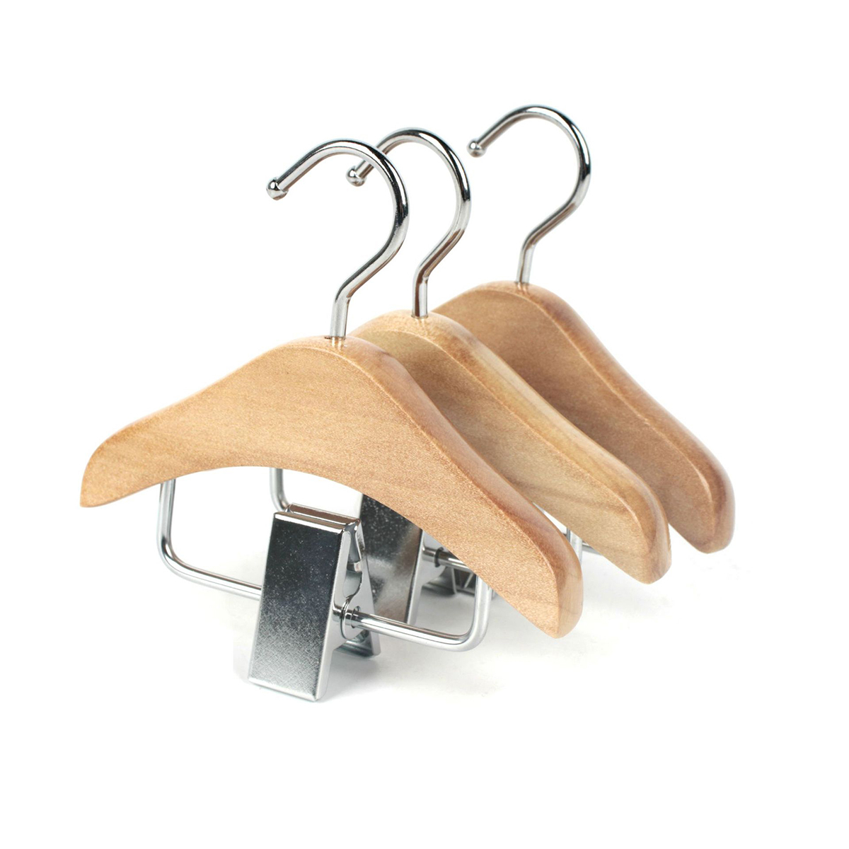 Mini Solid Wooden Hanger Hooks with Stainless Steel Clamp