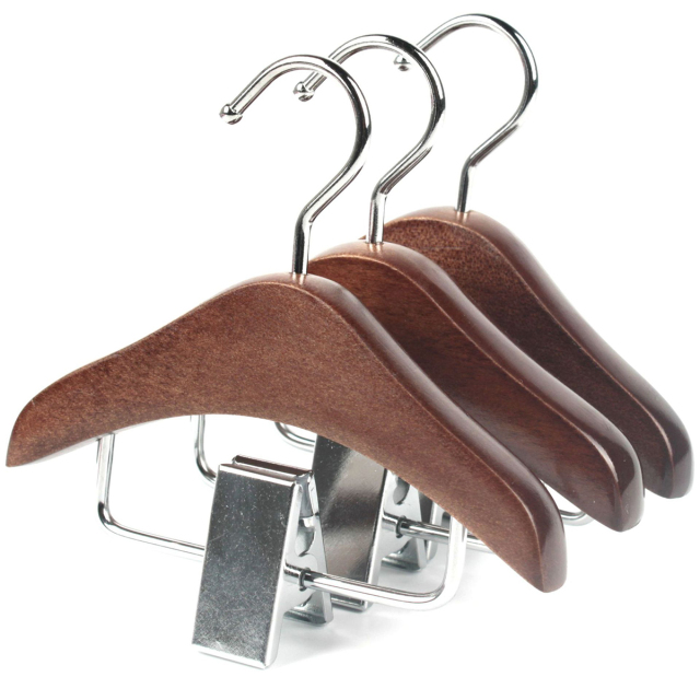 Mini Solid Wooden Hanger Hooks with Stainless Steel Clamp