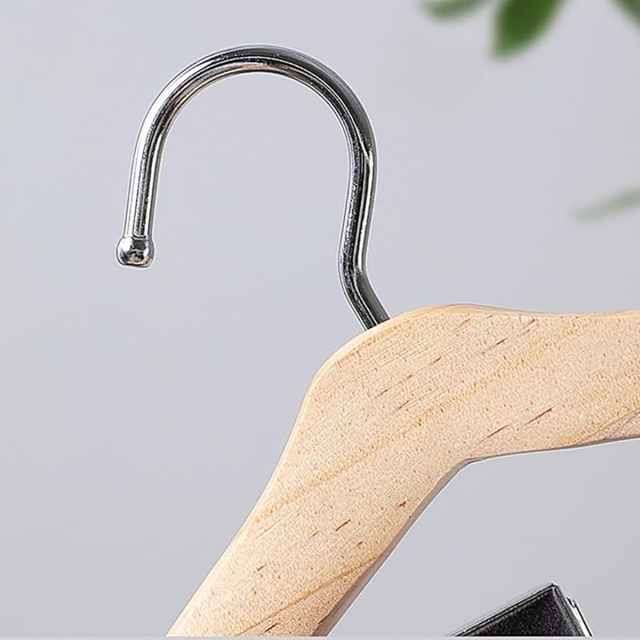 Mini Solid Wooden Hanger Hooks with Stainless Steel Clamp